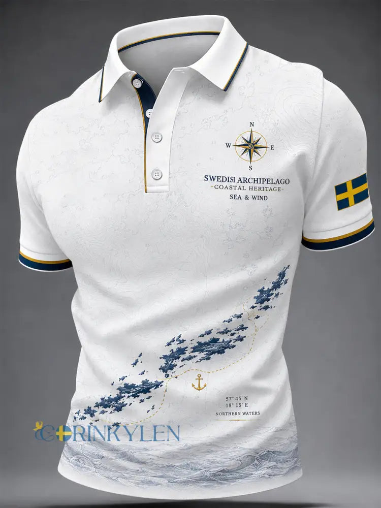 Herrskjorta med svensk skärgårdsdesign avslappnad stil - vitt / S