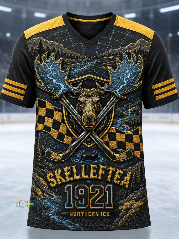 Herrskjorta med tryckt vintagemode från Skellefteå AIK löst sittande kortärmad t-shirt - svart- gul / S