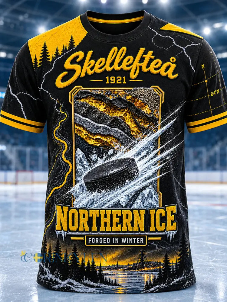 Herrskjorta med tryckt vintagemode från Skellefteå AIK löst sittande kortärmad t-shirt - svart- gul / S