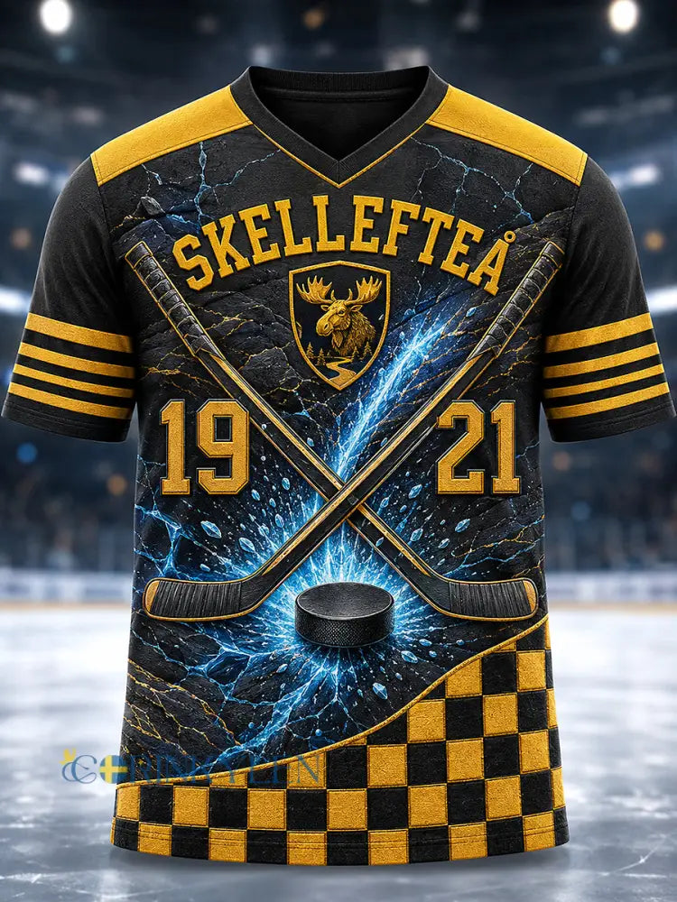 Herrskjorta med tryckt vintagemode från Skellefteå AIK löst sittande kortärmad t-shirt - svart- gul / S