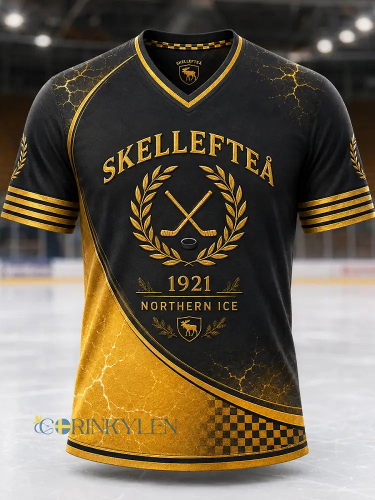 Herrskjorta med tryckt vintagemode från Skellefteå AIK löst sittande kortärmad t-shirt - svart- gul / S