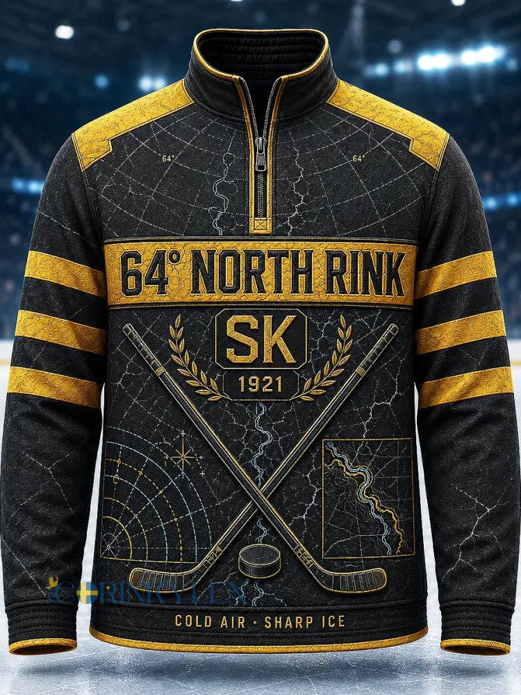 Herrskjortan Skellefteå AIK tryckt avslappnad sweatshirt med dragkedja - svart- gul / S
