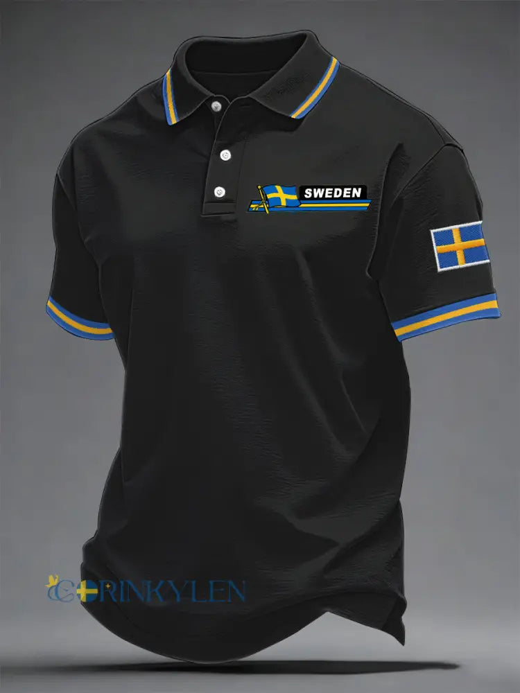 Herrsvensk tryckt casual topp - svart / S