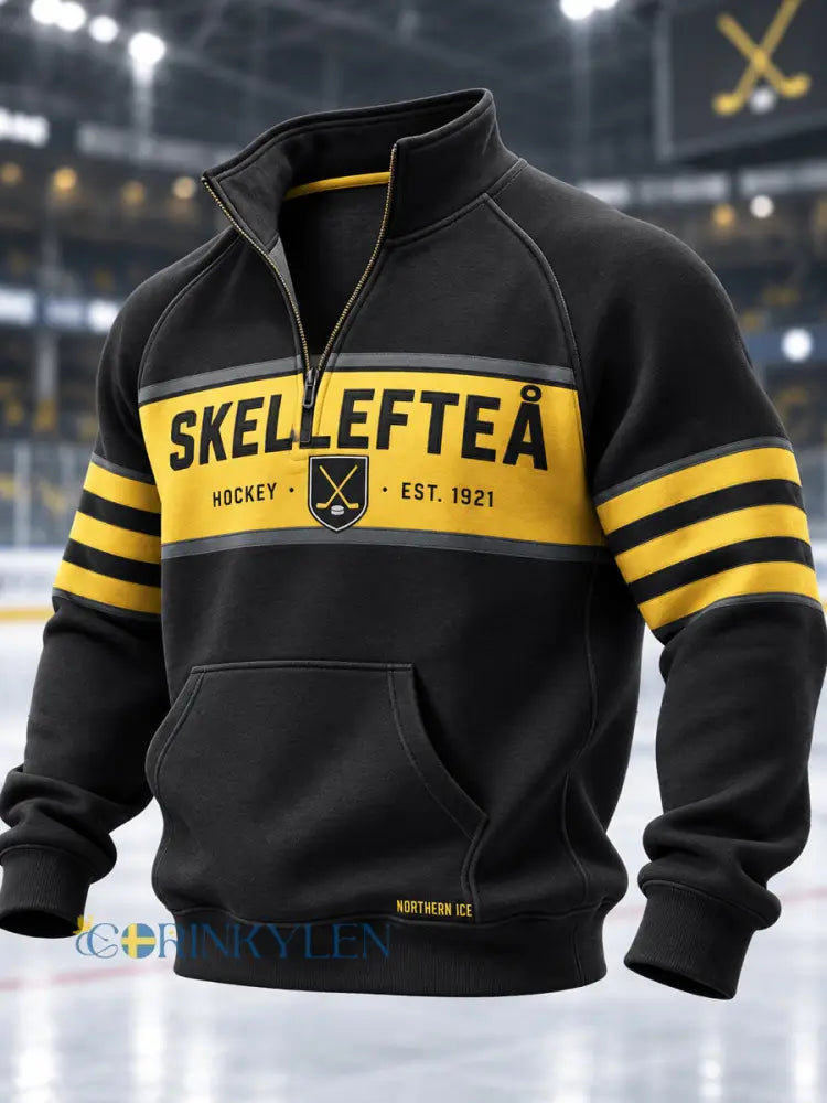 Herrtröja från Skellefteå AIK med tryckt halvdragkedja uppfälld krage och raglanärmar - svart- gul / S