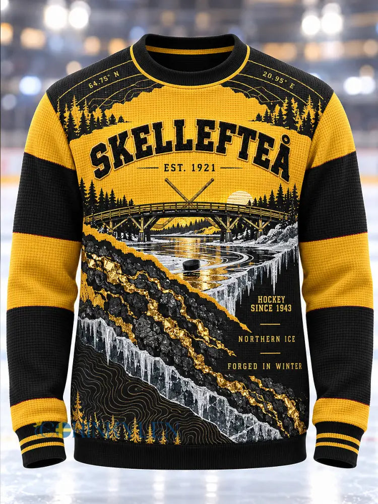 Herrtröja från Skellefteå AIK med tryckt våffelmönster långärmad och rund hals - svart- gul / S
