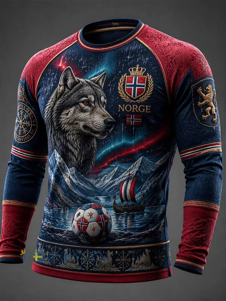 Herrtröja i norskt fotbollsmotiv med långa ärmar - som bild / S