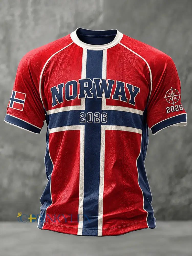 Herrtröja i norskt fotbollstema avslappnad sportstil unisex - röd / S