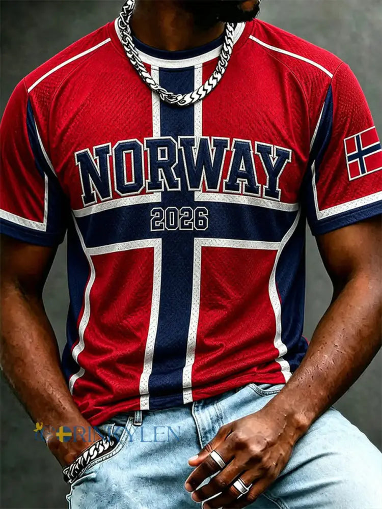 Herrtröja i norskt fotbollstema avslappnad sportstil unisex - som bild / S