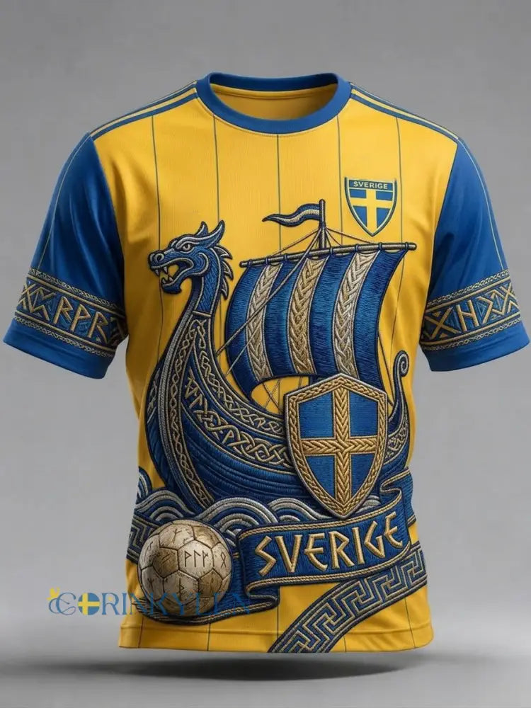 Herrtröja i retrostil med svensk fotboll 2026 tryckt på - gul / S