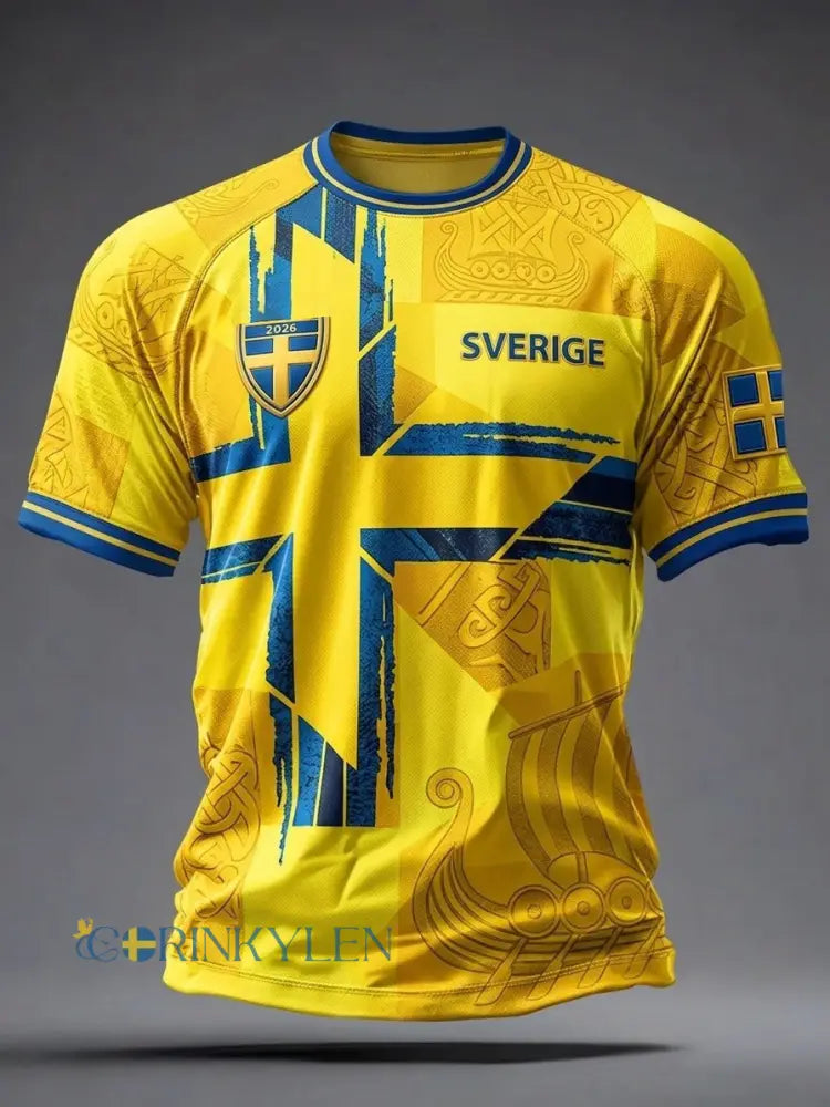 Herrtröja i retrostil med svensk fotbollsmotiv och tryck från 2026 - gul / S