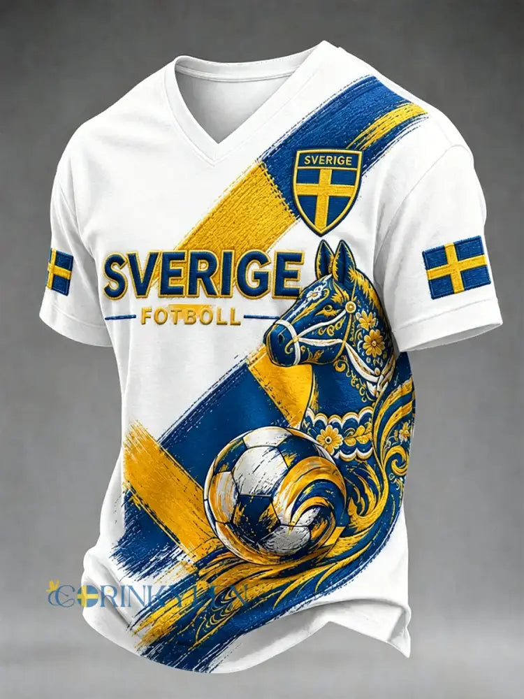 Herrtröja i svensk fotbollsstil med v-ringning - som bild / S