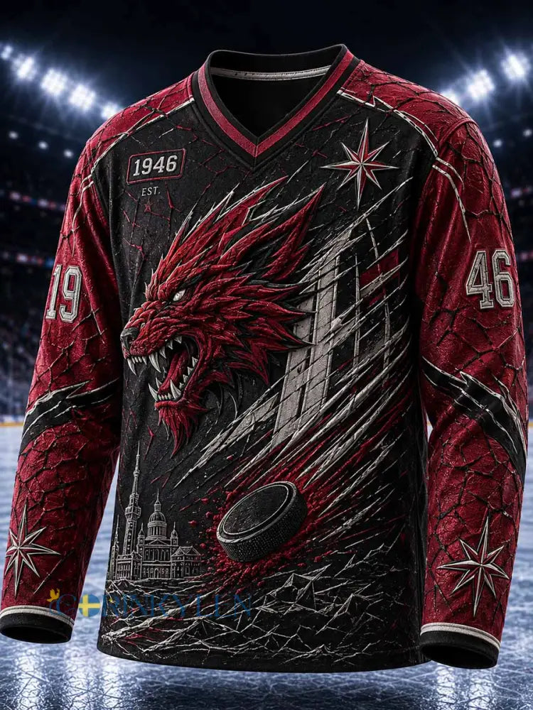 Herrtröja i traditionellt hockeymönster med tryck - som bild / S
