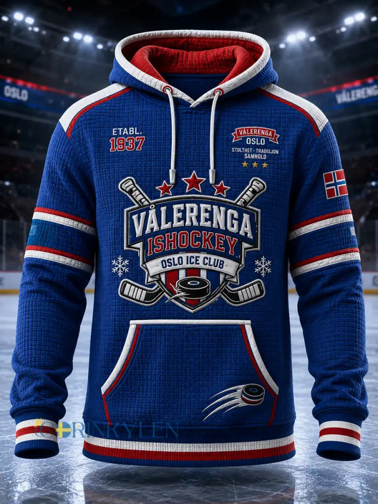 Herrtröja i våffelstickning med långa ärmar och huvud prydd med en ishockeymotiv - A / S
