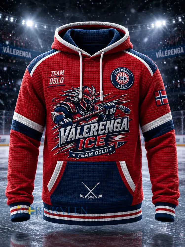 Herrtröja i våffelstickning med långa ärmar och huvud prydd med en ishockeymotiv - A / S