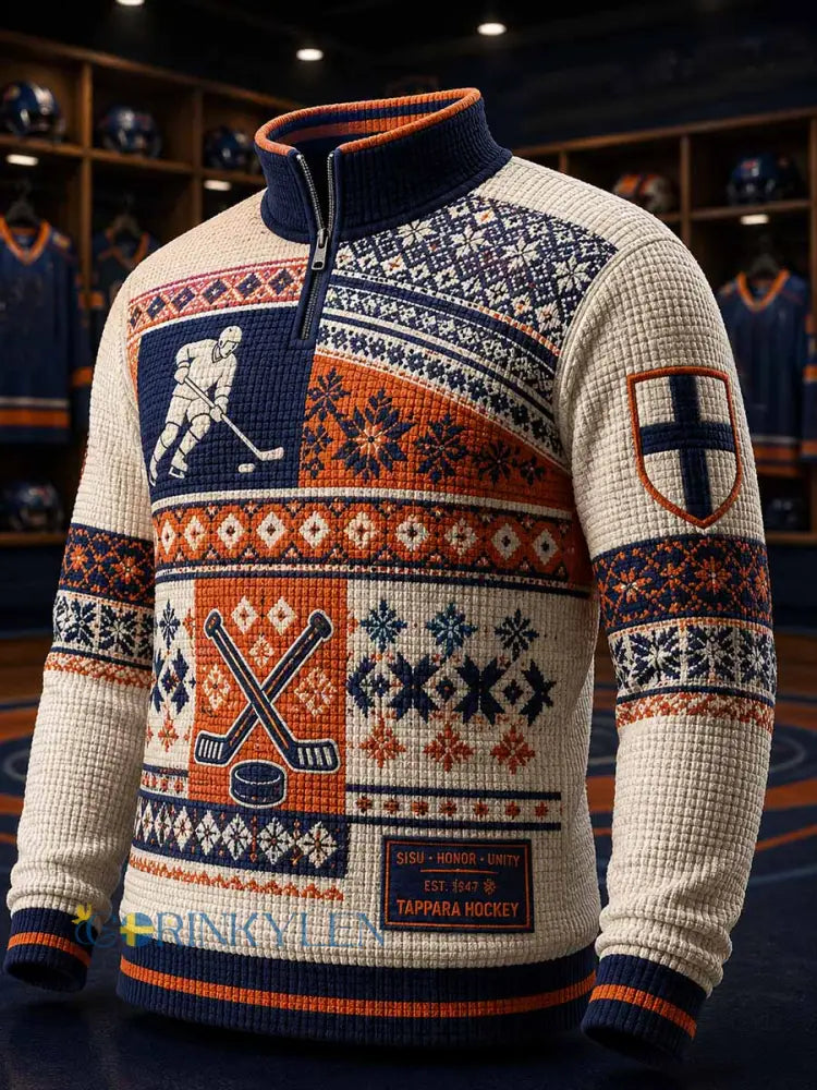 Herrtröja i vintagestil med traditionell ishockeymotiv och tryck - som bild / S