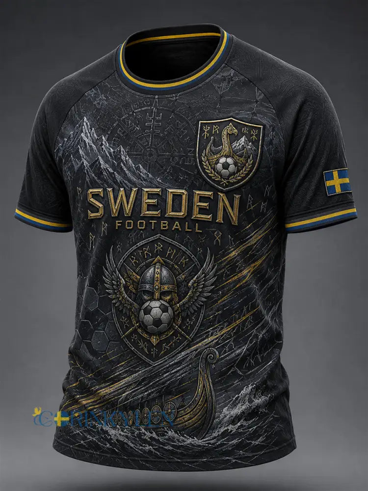 Herrtröja med fotbollsmotiv färgblockad design raglanärmar och korta ärmar - A / S