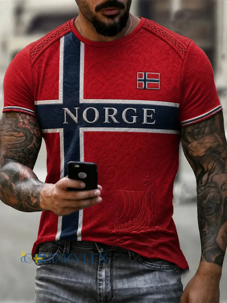 Herrtröja med fotbollsmotiv från Norge - röd / S