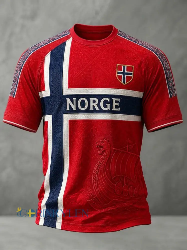 Herrtröja med fotbollsmotiv från Norge - röd / S