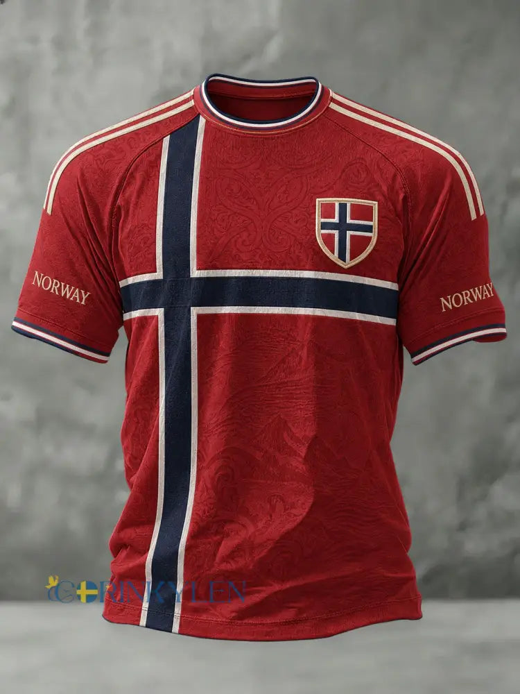 Herrtröja med fotbollsmotiv från Norge - röd / S