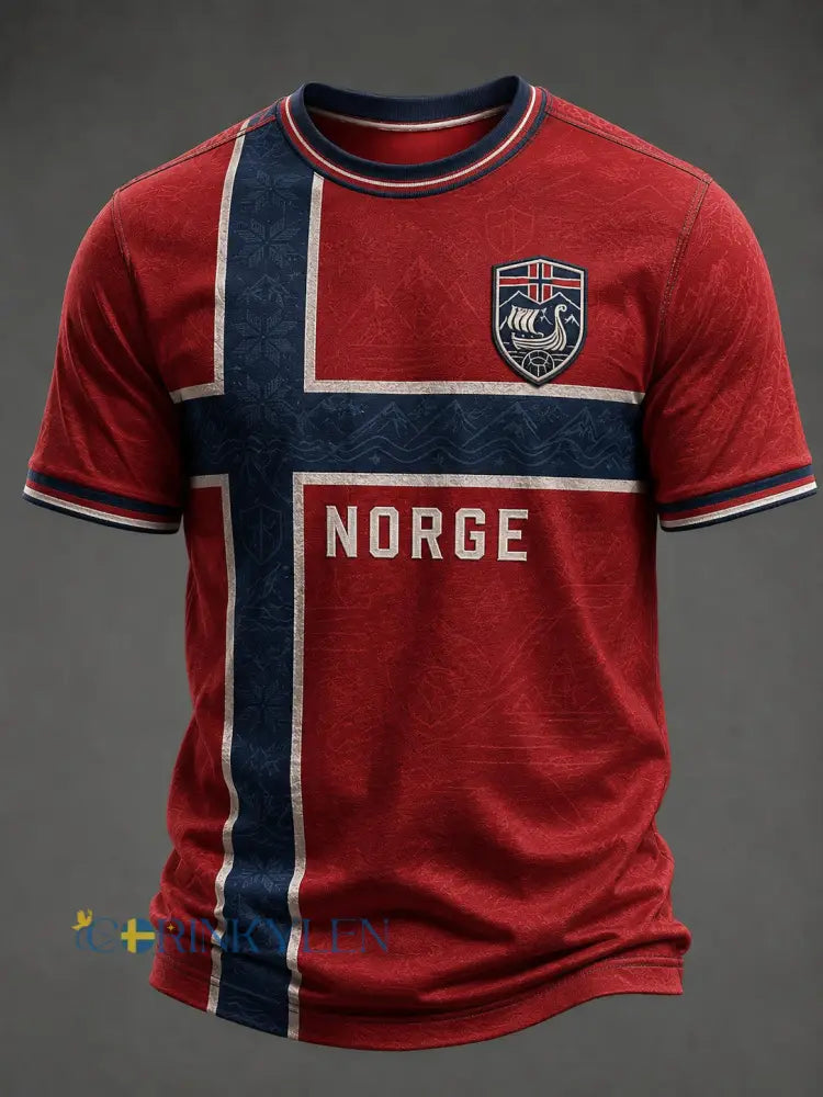 Herrtröja med fotbollsmotiv från Norge - röd / S