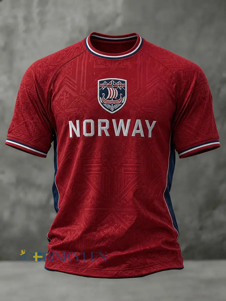 Herrtröja med fotbollsmotiv från Norge - röd / S