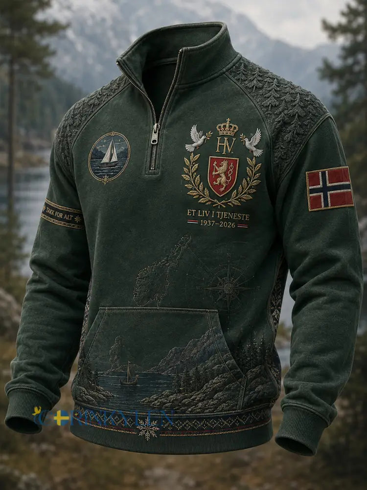 Herrtröja med halvdragkedja och ståkrage till minne av Norges kung Harald V - A / S