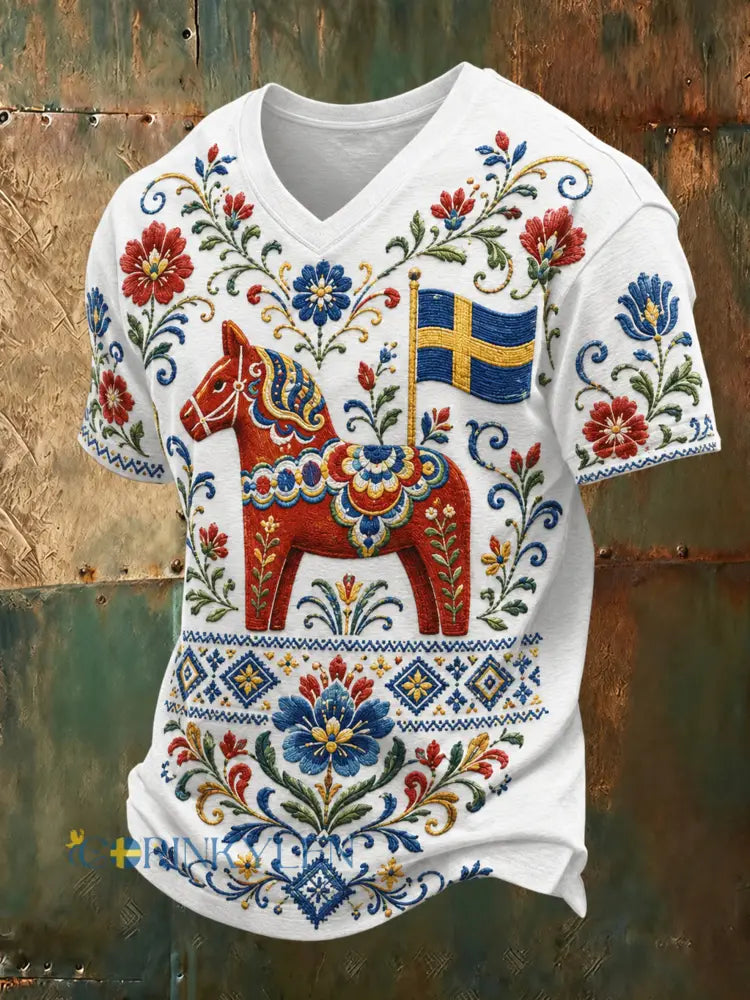 Herrtröja med konsttryck till minne av den svenska midsommar- och nationaldagen - A / S
