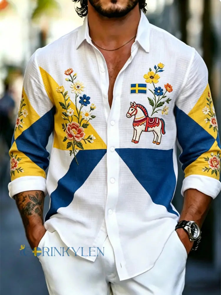 Herrtröja med konsttryck till minne av Sveriges nationaldag långärmad - A / S