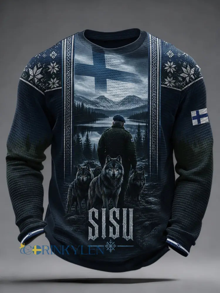 Herrtröja med långa ärmar och finsk veteran-Sisu-patriotiskt konsttryck - A / S