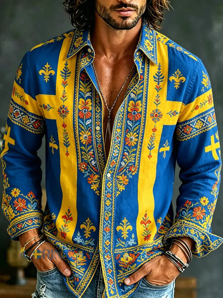 Herrtröja med långa ärmar och konstprint som hyllar den svenska midsommarfesten - A / S