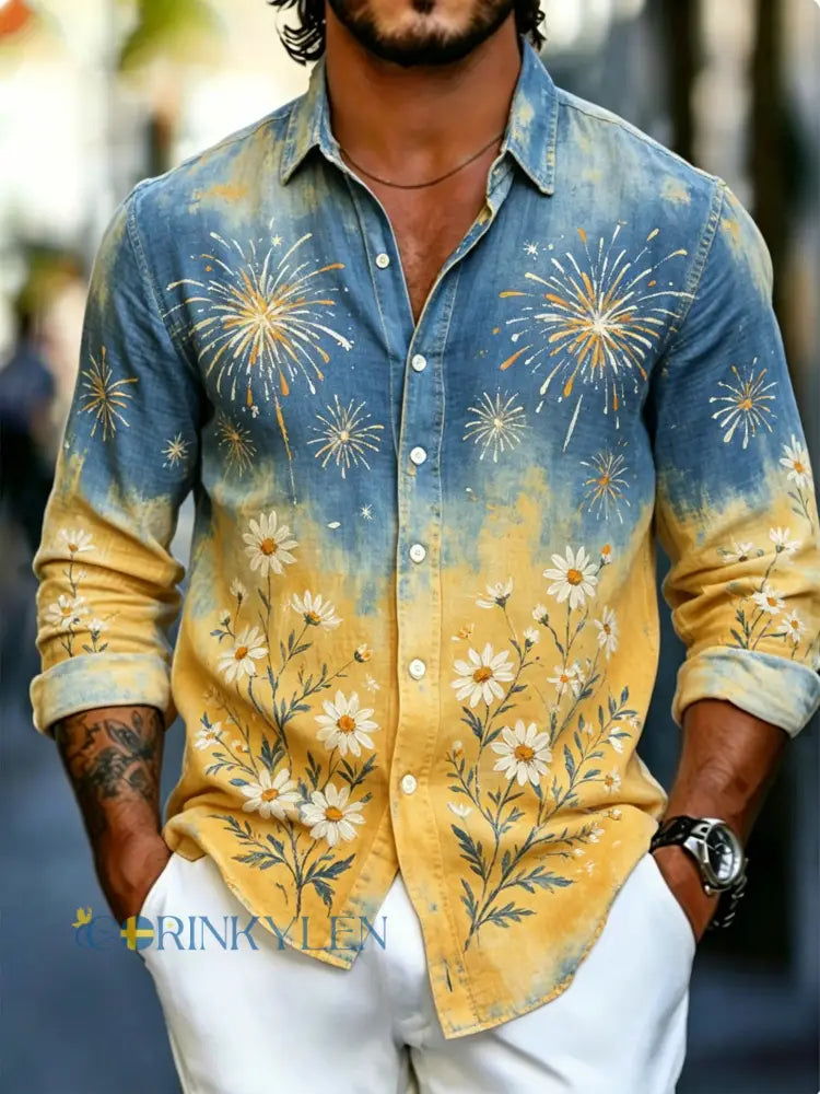 Herrtröja med långa ärmar och konstprint som hyllar den svenska midsommarfesten - A / S