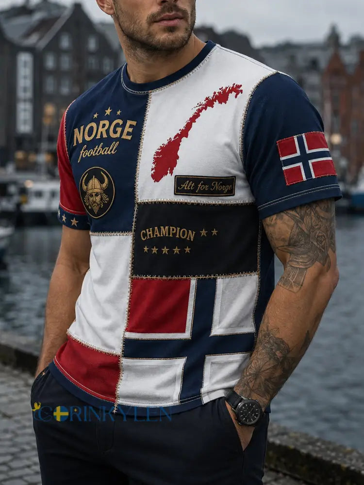 Herrtröja med norsk vikingtematisk patriotisk kulturkonsttryck - A / S