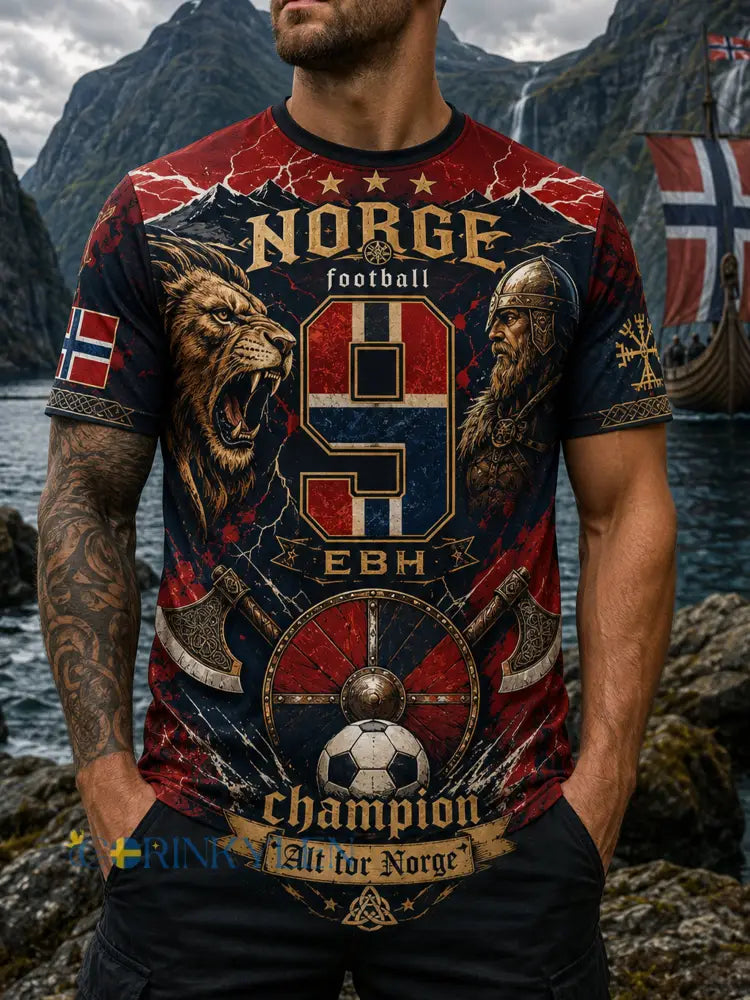 Herrtröja med norsk vikingtematisk patriotisk kulturkonsttryck - A / S