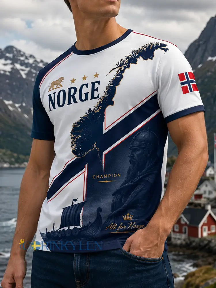 Herrtröja med norsk vikingtematisk patriotisk minneskonsttryck - A / S