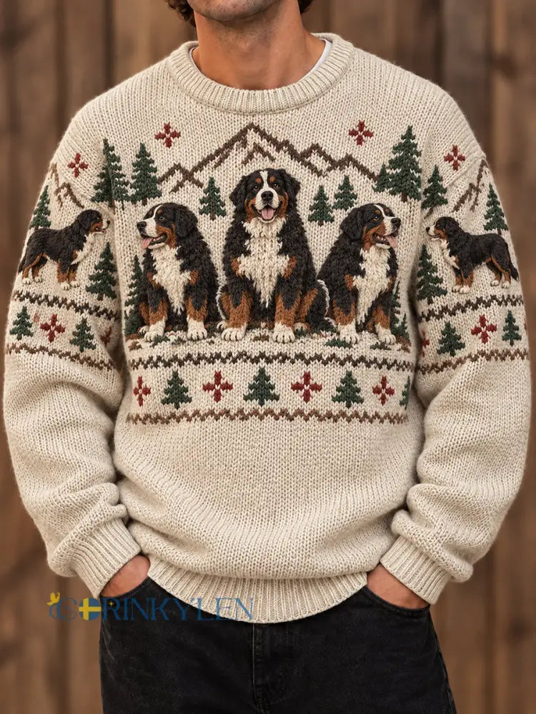 Herrtröja med rund hals och djurmotiv av hund tryckt design - bäie / S