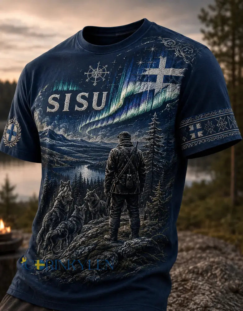 Herrtröja med Sisu-andens elementkonsttryck (Finsk veteran) - A / S