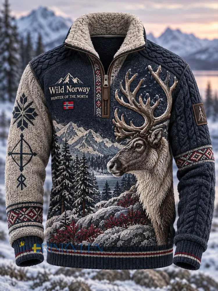 Herrtröja med tryck av norskt jaktsäsongmotiv ledig modell med ståkrage - A / S