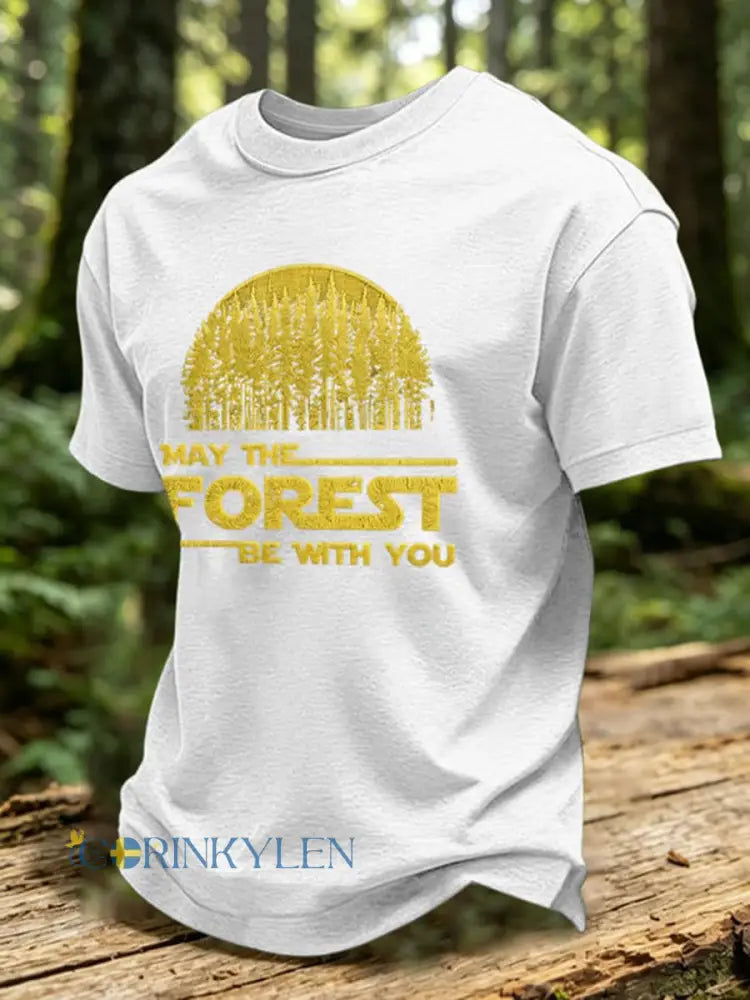 Herrtröja med tryck: May The Forest Be With You - vit färg / S