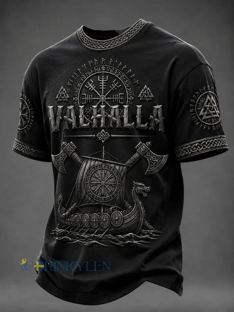 Herrtröja med Valhalla-print - svart / S