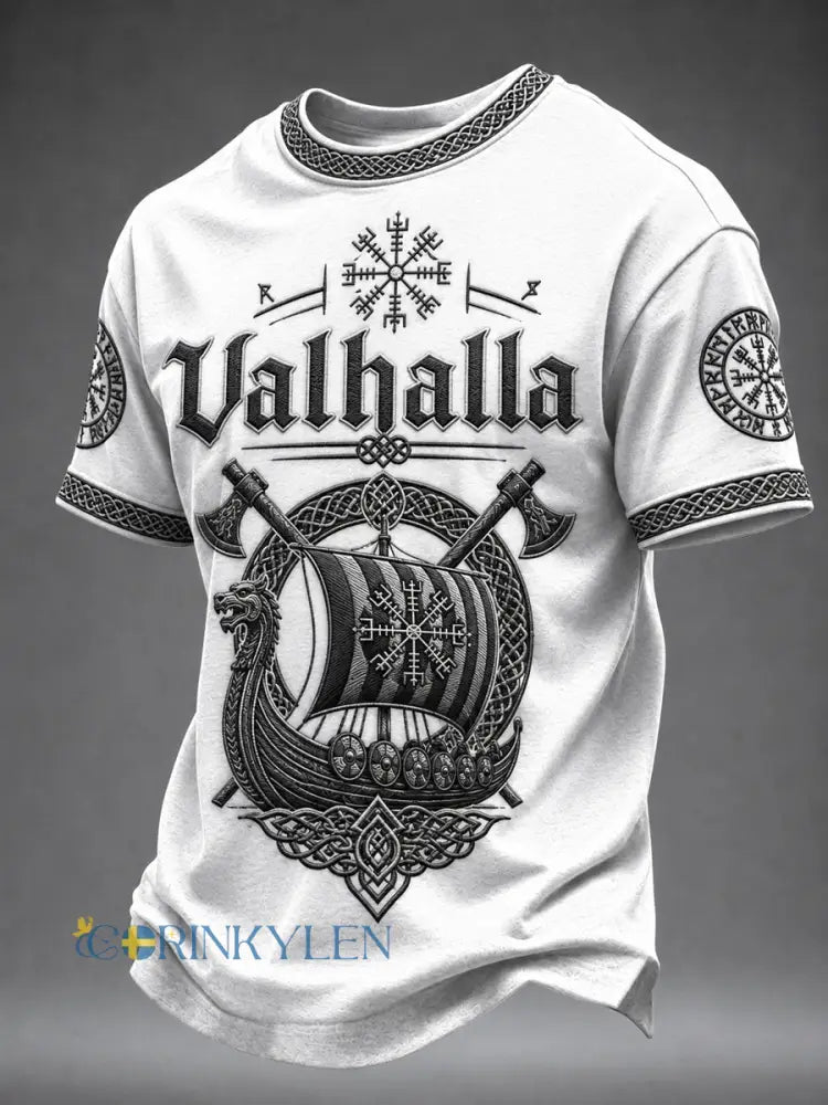 Herrtröja med Valhalla-print - vitt / S