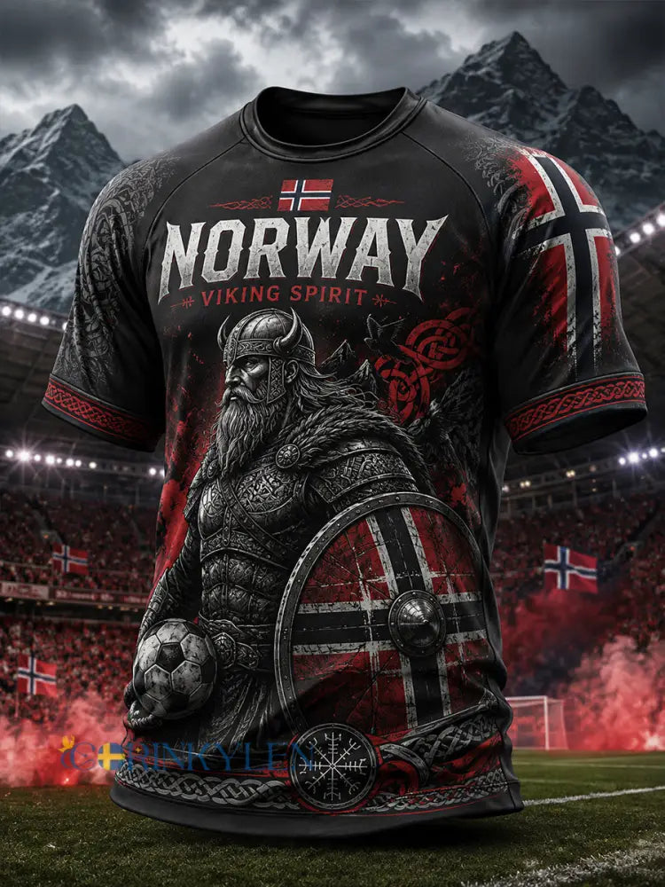 Herrtröja med vikinga- och fotbollsmotiv raglanmudd och korta ärmar - A / S