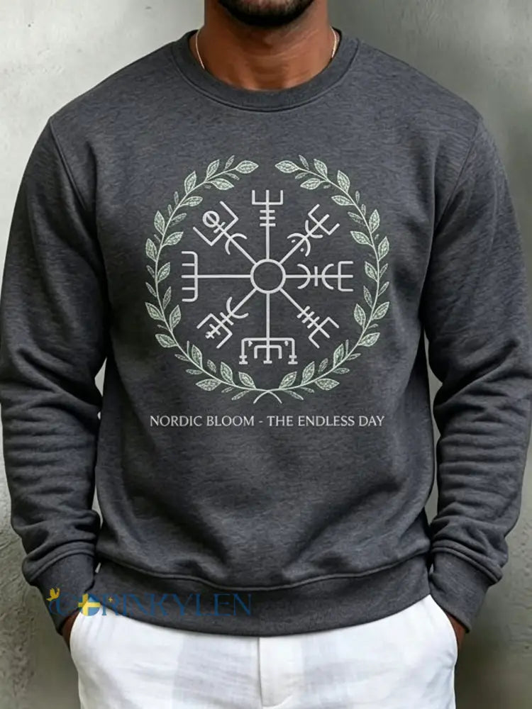 Herrvintage svensk midsommar vegvisir blomkrans långärmad sweatshirt - mörk grå / S