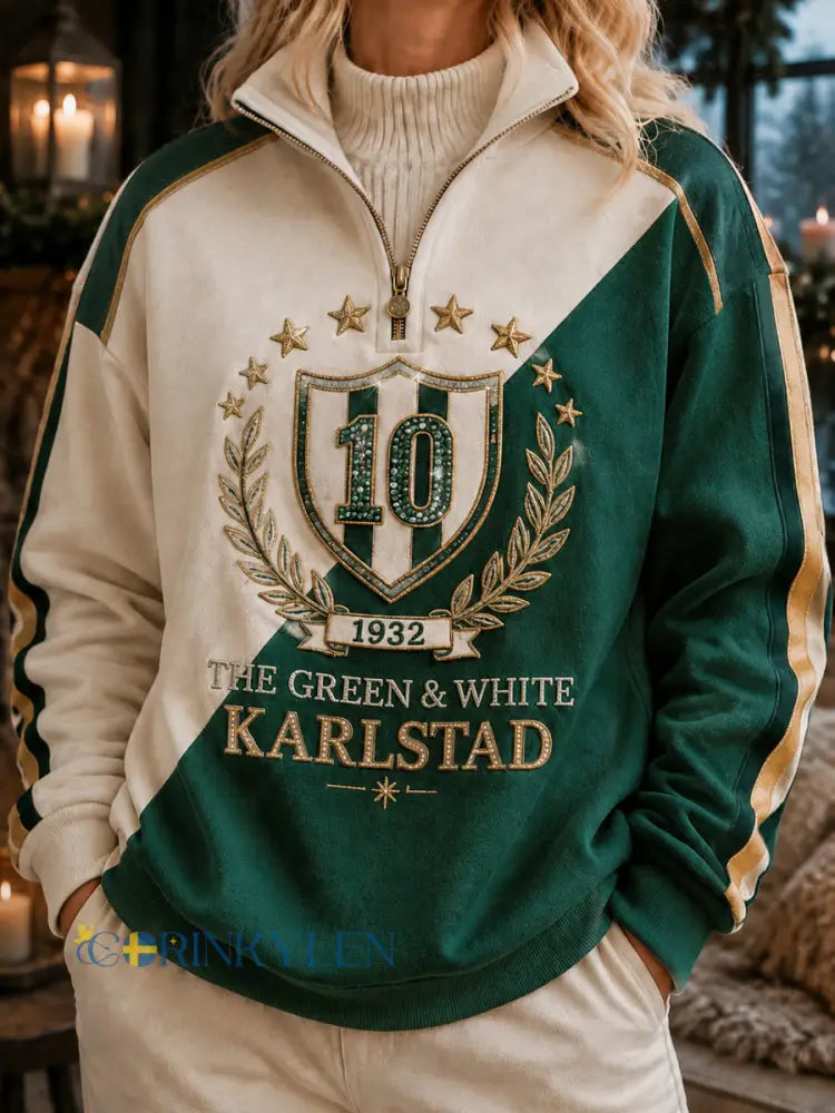 Karlstad Green & White Hockey Heritage Zip-Up Sweatshirt - som bild / S