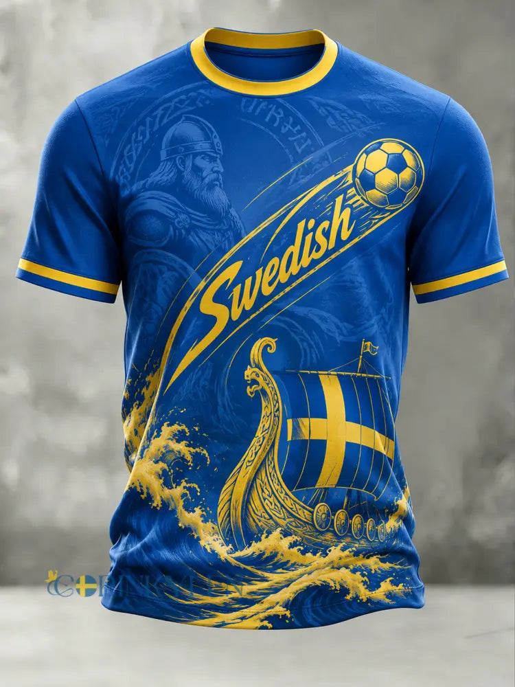 Konstnärlig t-shirt för herr med fotbollsmotiv och svensk tema - A / S