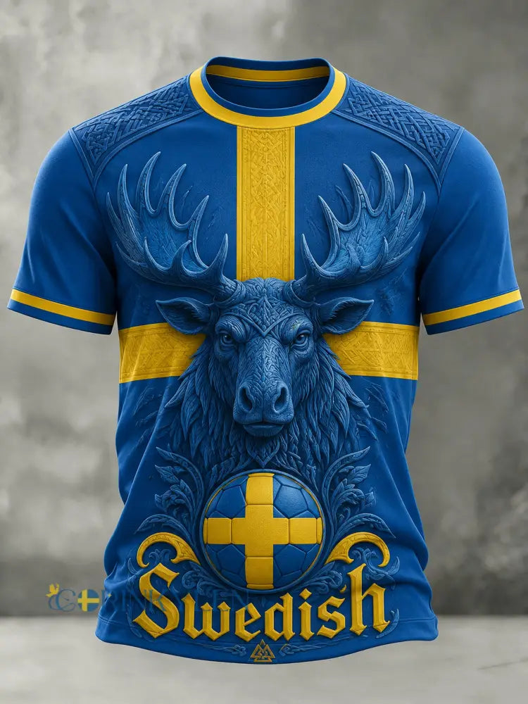 Konstnärlig t-shirt för herr med fotbollsmotiv och svensk tema - A / S