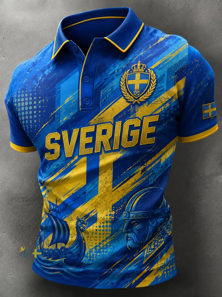 Kvartettad polo med korta ärmarna och fotbollsmotiv för män - A / S