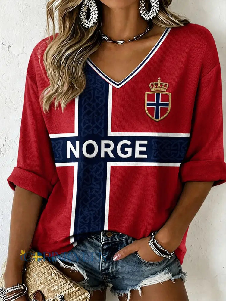 Kvinnlig Norge-T-shirt - som bild / S