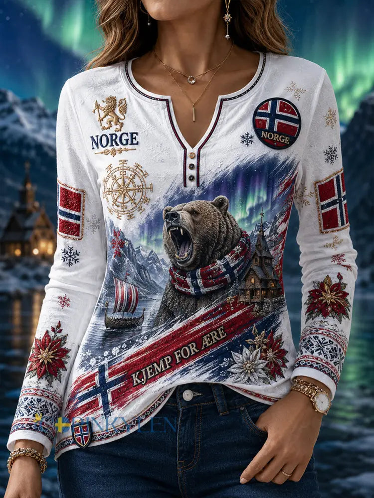 Kvinnlig norsk fotboll V-ringning lång ärm - A / S