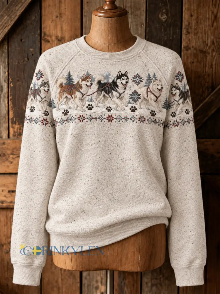 Kvinnlig söt sweatshirt med valpkonst och casual raglanärmar - kränk-vitt / S