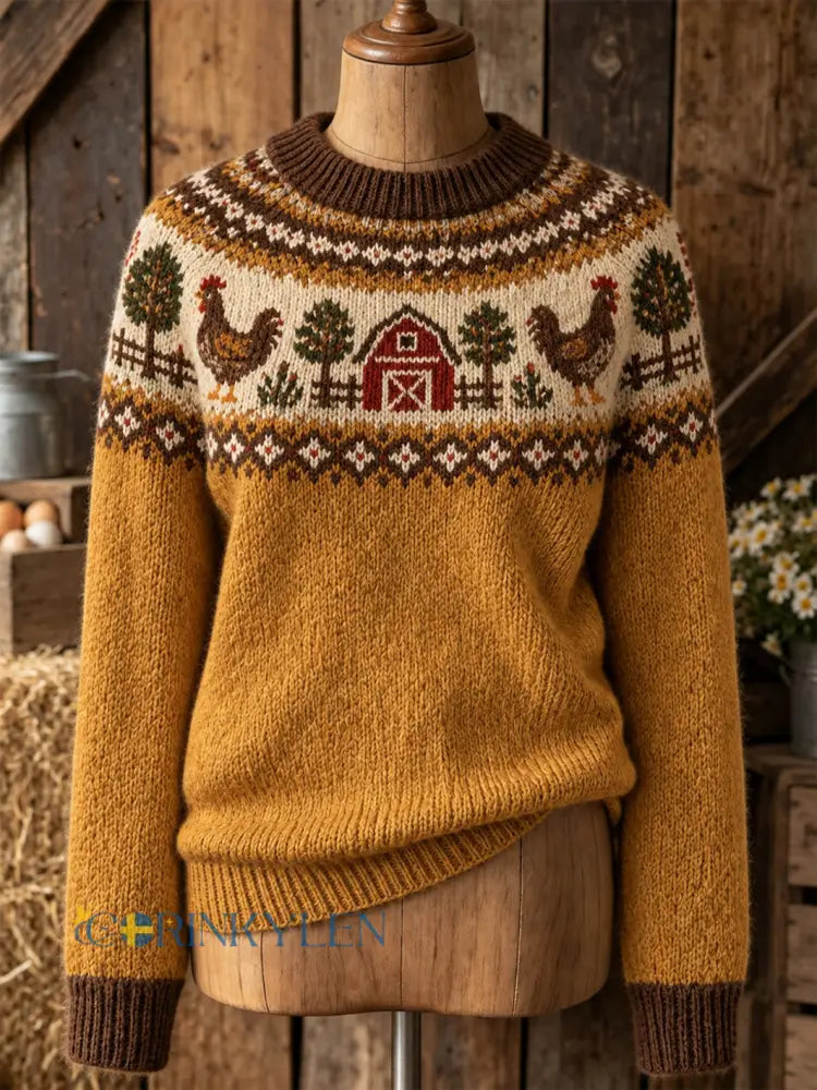 Kvinnlig tröja med lantdjursmönster avslappnad modell långärmad - Ginger. / S